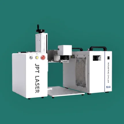 Industrial 15W JPT UV laser marking system with water-cooling unit.